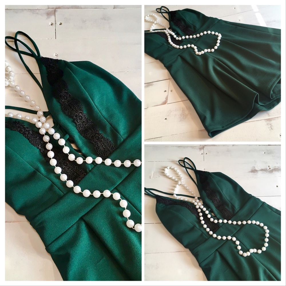 *LAST 2* Dark Green and Black Lace Romper - Picture 6 of 6